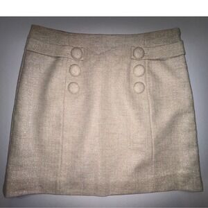 J. Crew Metallic Tweed Button Detail Mini Skirt Women Size 2 Beige Sparkle